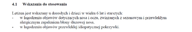 Wskazania wg ChPL